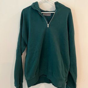 ABERCROMBIE & FITCH Oversized Essential Half-Zip Green Hoodie - MEDIUM